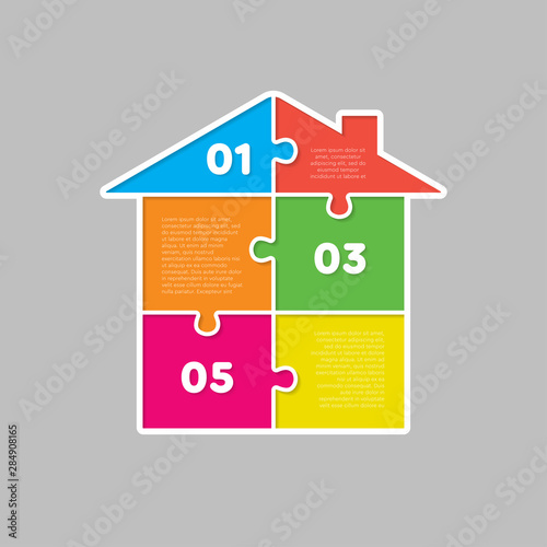 House puzzle jigsaw pieces six option infographic