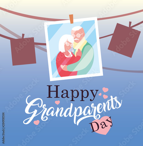happy grandparents day poster with photo old couple hanging