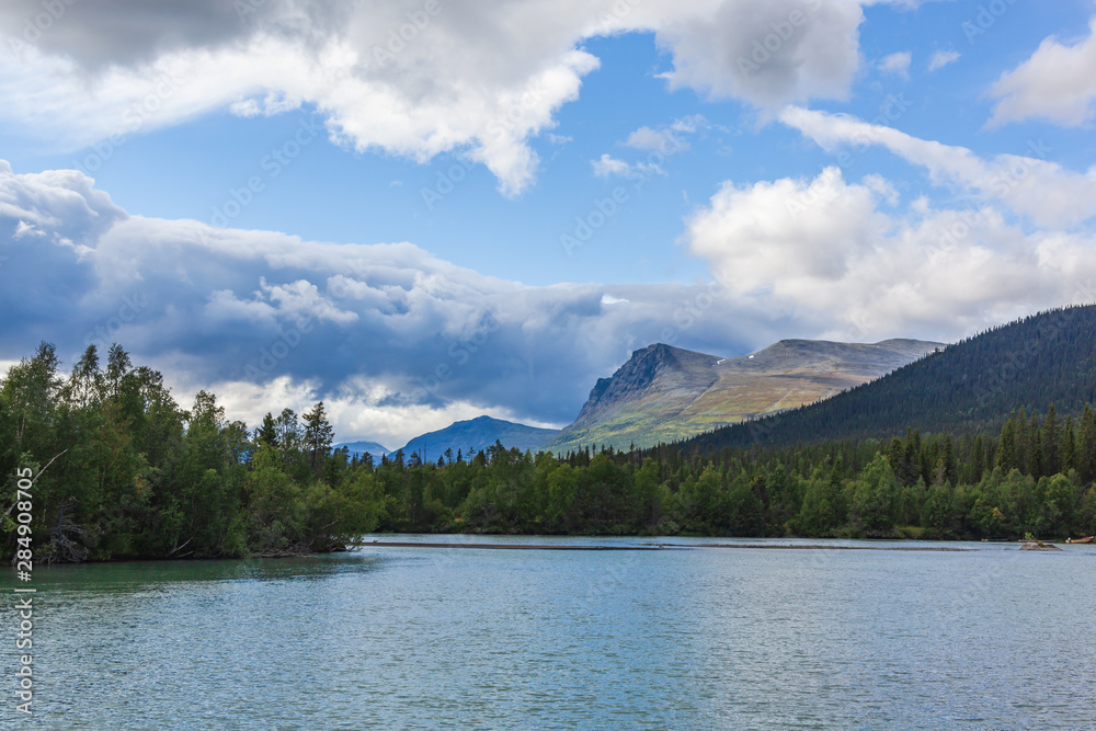 Impressive view of the mountains of Sarek national park in Swedish Lapland.