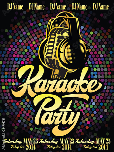 Vector poster template with calligraphy lettering karaoke party