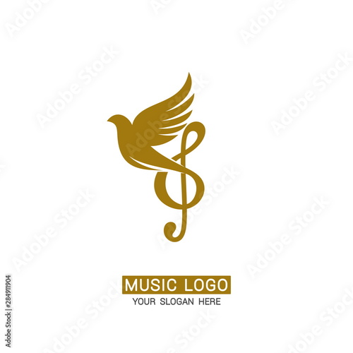 Music logo. Treble clef on a dove background