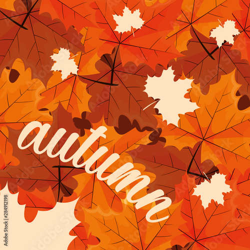 hello autumn poster with leafs pattern