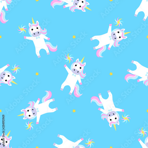 Funny unicorn with windmill toy. Seamless pattern for the decoration of the nursery for a girl or boy  for the design of kids clothing  things