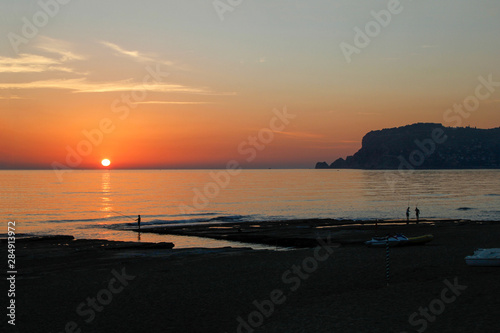 silhouette of alanya city at sunset