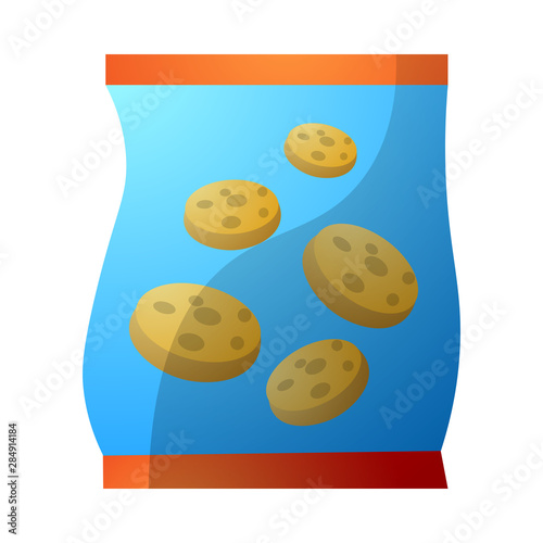 Bag of biscuit, cookie or crackers.Colorful raster illustration in flat cartoon style