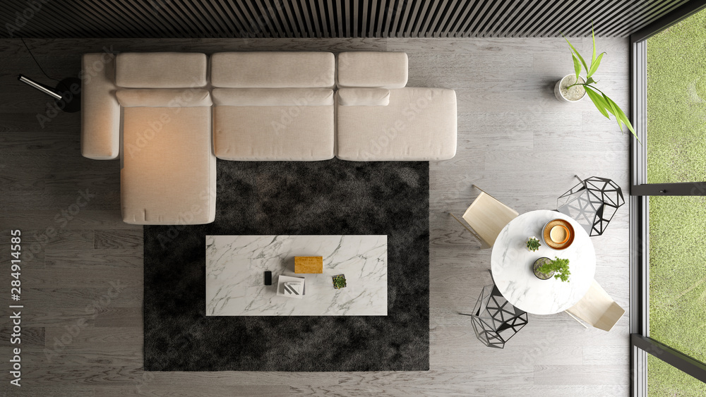 Interior of modern living room top view 3 D rendering Stock ...