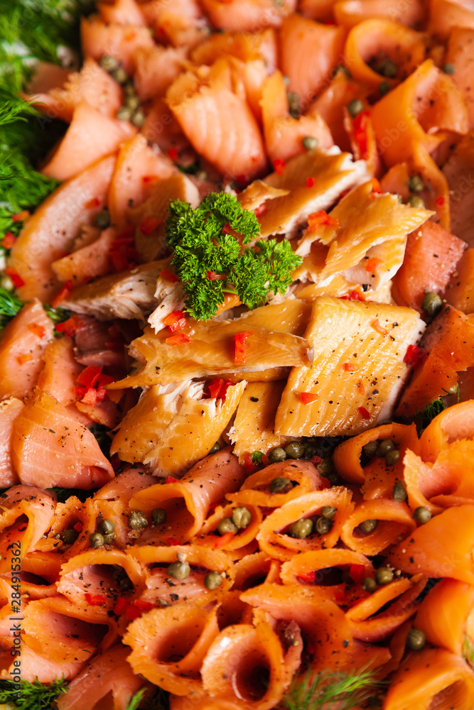 Closeup of a tuna and noodle appetizer.