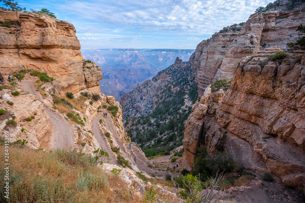 The beautiful start zig-zag of the South Kaibab Trailhead trekking. Grand Canyon, Arizona The beautiful start zig-zag of the South Kaibab Trailhead trekking. Grand Canyon, Arizona