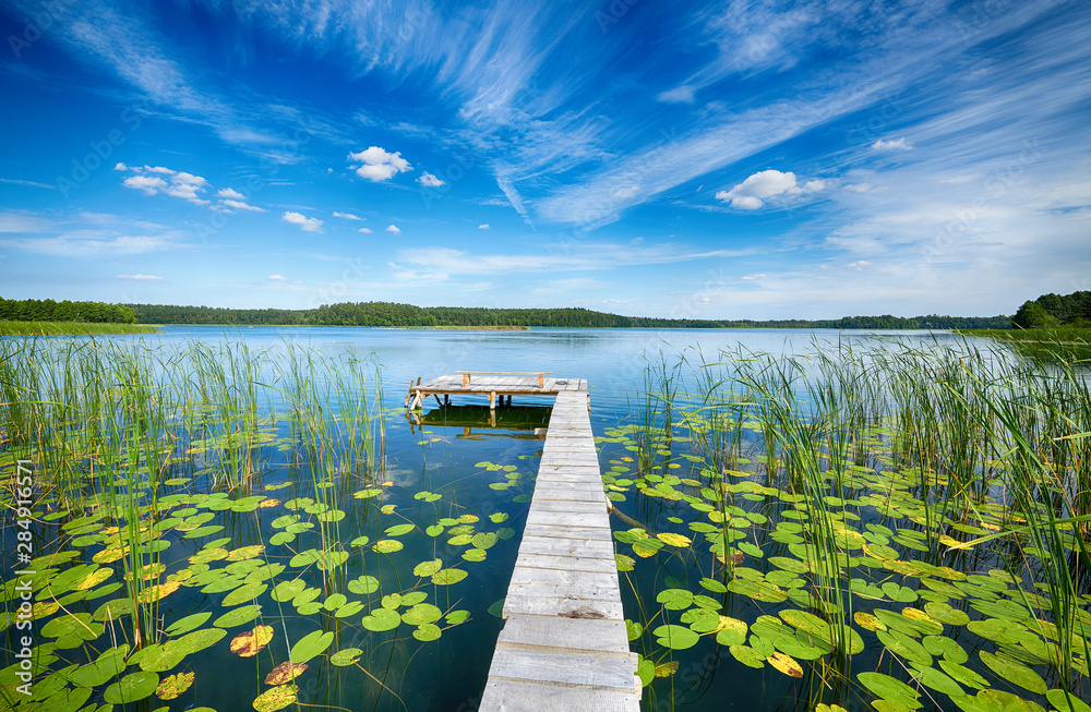 Beautiful summer day on masuria lake district in Poland - obrazy, fototapety, plakaty 