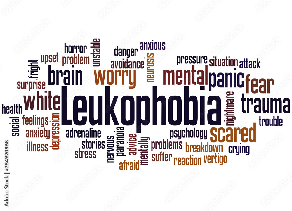 Leukophobia fear of the color white word cloud concept