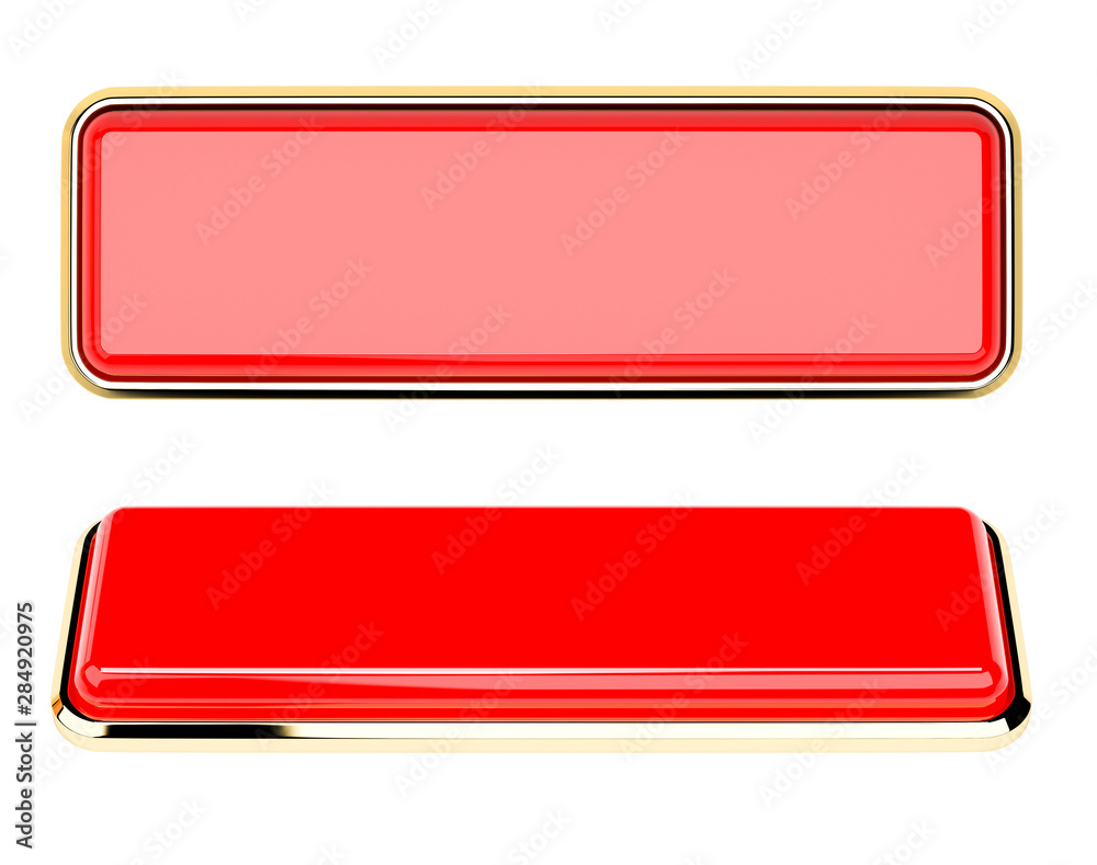 Red rectangle push buttons with golden frame. Shiny icons Red rectangle push buttons with golden frame. Shiny icons