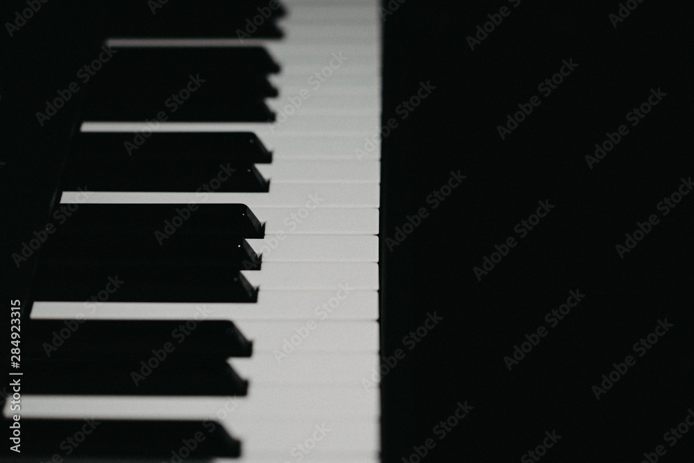 Piano keyboard. Black and white image. Copy space Piano keyboard. Black and white image. Copy space