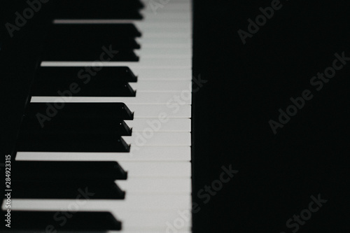 Piano keyboard. Black and white image. Copy space