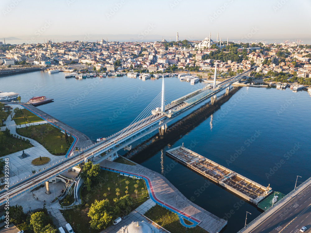 Golden Horn Metro Bridge. Istanbul aerial view