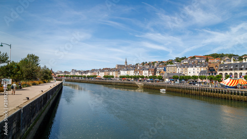 Beautiful panorama of Touques river waterfronts with stunning views of the historic architecture of Trouville, Normandy, France. © Telly