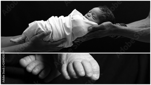 Konstfotografi Beautiful baby in front of a dark background