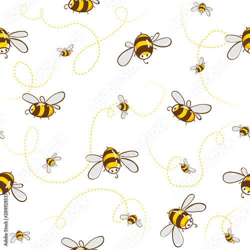 Cute seamless pattern with flying bees. Vector illustration EPS10