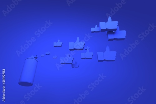 Air horn releases thumb up icons. Concept photo like. 3d render