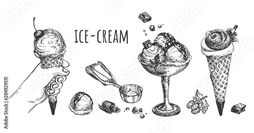 Sundae desserts hand drawn set