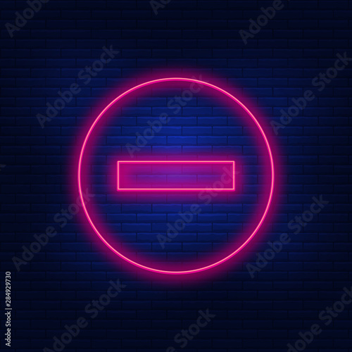 Neon lights do not disturb, no sound. Bright advertising does not interfere, quiet. Modern vector logo, banner, shield, drawing do not bother. Night advertising on the background of a brick wall.