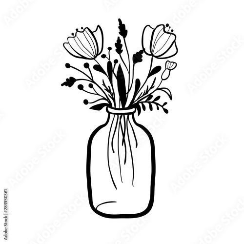 Vector illustration with flowers in jar