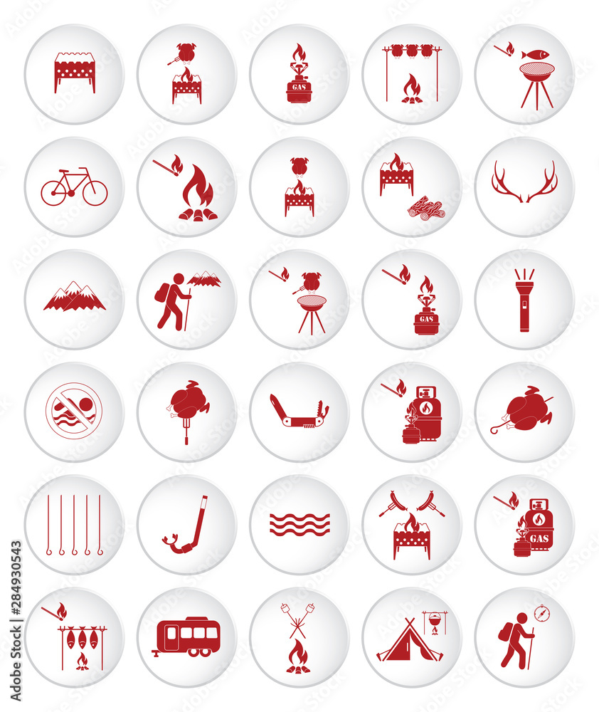 Set of travel and camping equipment icons Set of travel and camping equipment icons