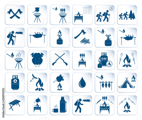 Set of travel and camping equipment icons