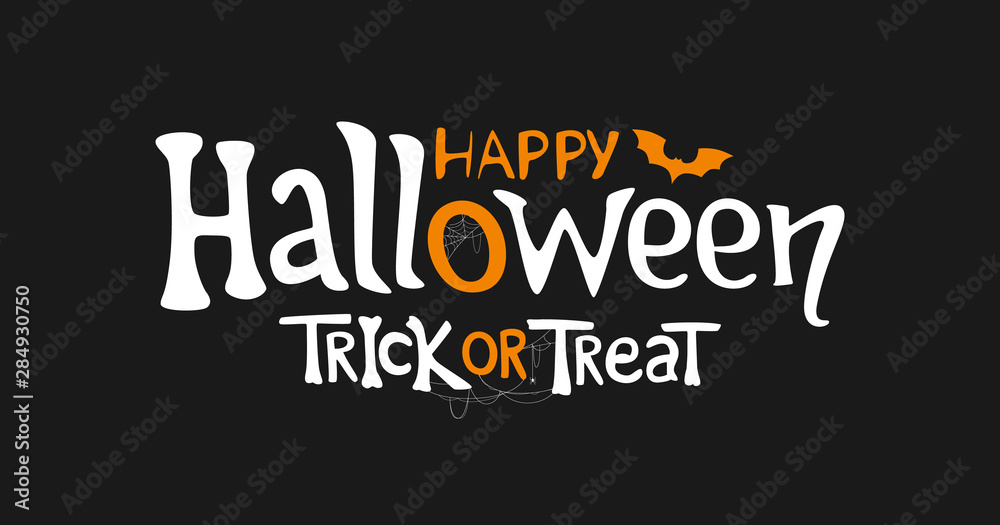 Happy Halloween and Trick or Treat vector text banner on black background for Halloween day.
