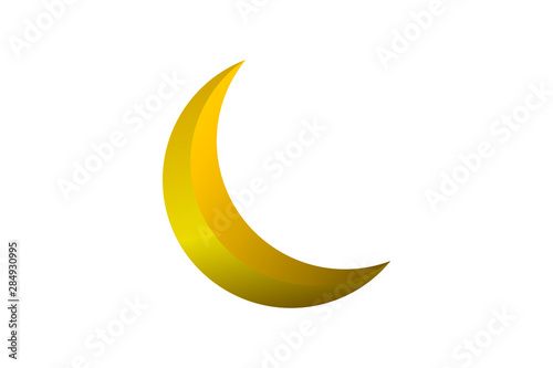 Golden shiny crescent on white background. islamic symbol