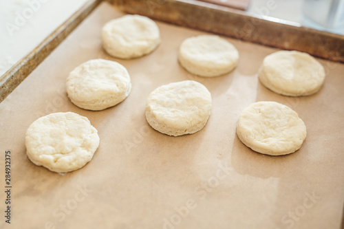 Homemade Biscuits on a Baking Sheet