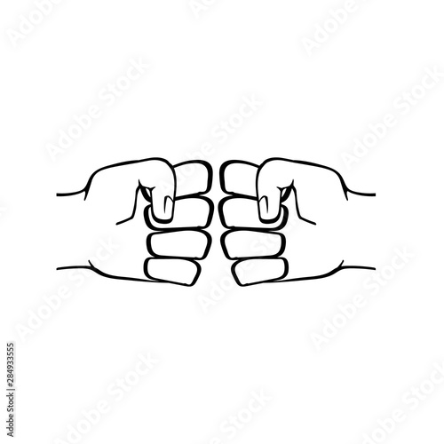 Two clenched fists bumping. Conflict, protest, brotherhood or clash concept vector illustration