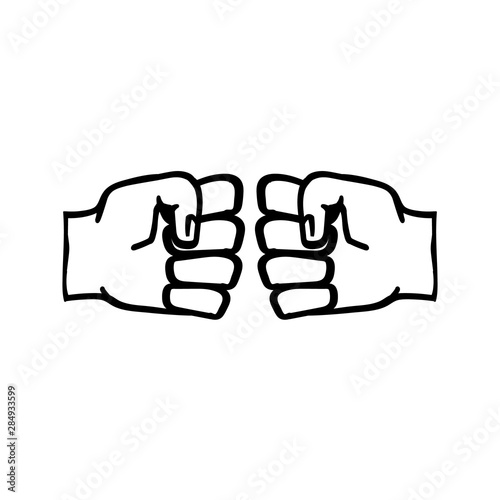 Two clenched fists bumping. Conflict, protest, brotherhood or clash concept vector illustration