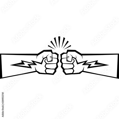 Two clenched fists bumping. Conflict, protest, brotherhood or clash concept vector illustration