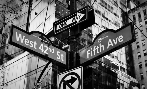 NYC Fifth Avenue Midtown Streets New York City Black and White Street sign © Kits Pix