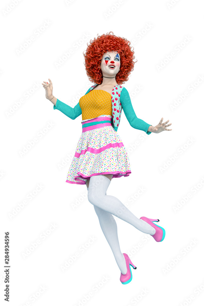 doll clown is walking softly