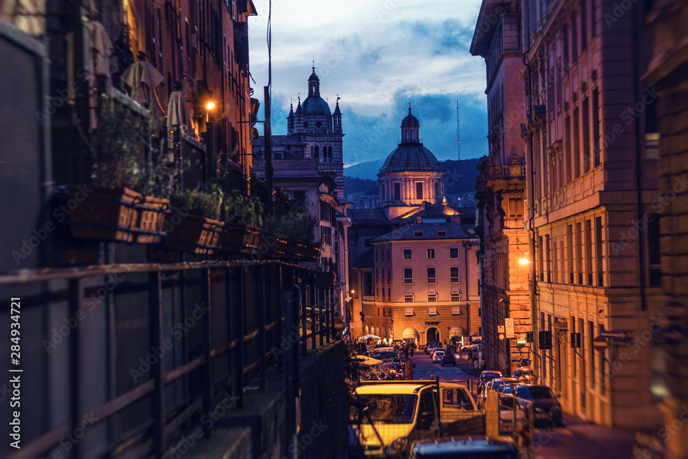 Evening view of the street of Genoa