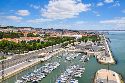 Overview of Lisbon, Portugal. 25 de Abril Bridge in the background