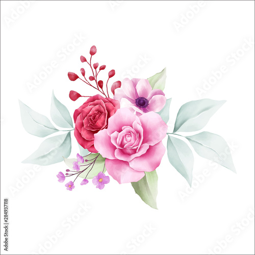 Flowers bouquet for wedding or cards elements. Fully editable vector for wedding or greeting cards composition. Vector floral illustration elements