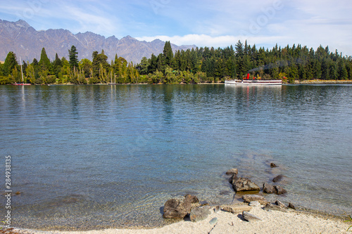 Lakeside of Wakatipu lake in Queenstown, Otago, NZ