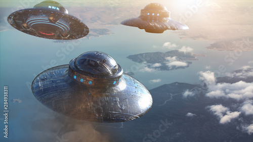 Fotografía ufo flying. 3d render