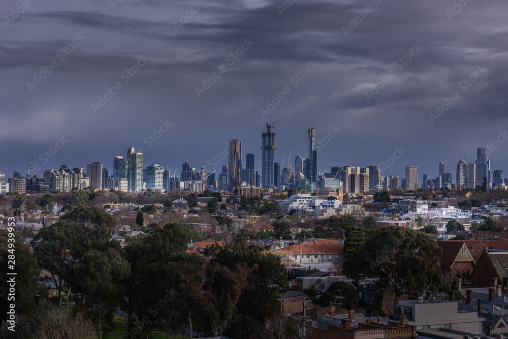 Melbourne skyline storm shadow