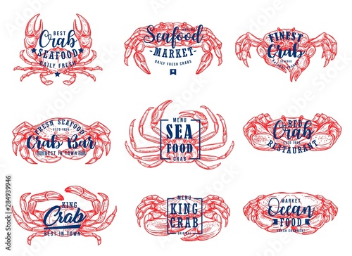 Seafood market, lobster restaurant lettering icons