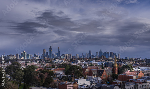 Melbourne skyline storm shadow