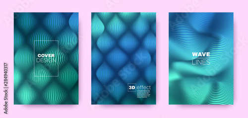 Cyan Flow Banner. Vector Covers Set. Dynamic 