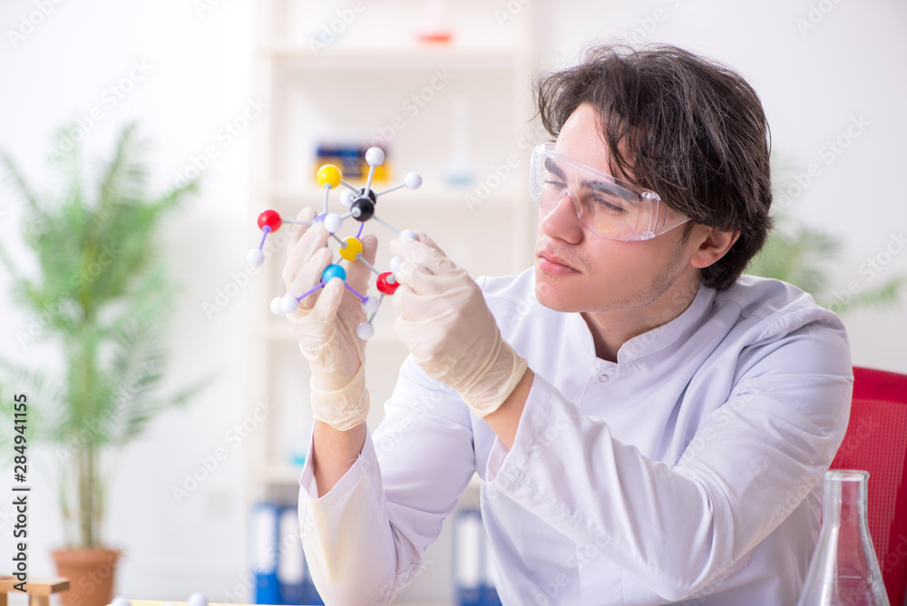 Naklejka premium Young male biochemist working in the lab