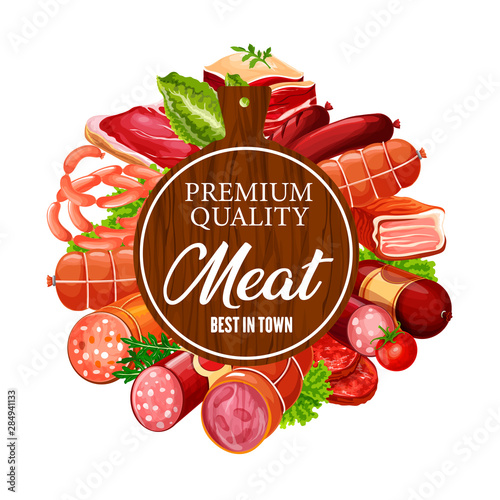 Butchery beef and pork meat, gourmet sausages