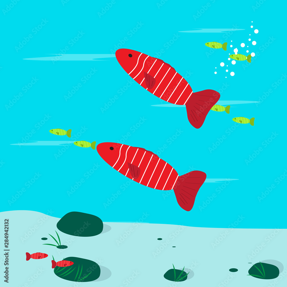 Fishes in the ocean botton - Vector illustration Fishes in the ocean botton - Vector illustration
