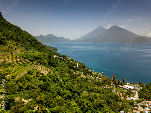 Fototapeta Naklejka Na Ścianę i Meble -  aerial view of volcanos from santa catarina palopo lake atitlan Guatemala