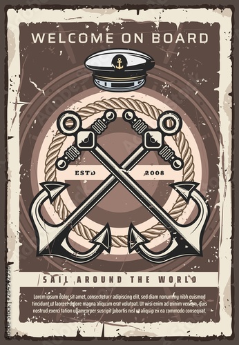 Welcome on board, ship anchor and captain hat