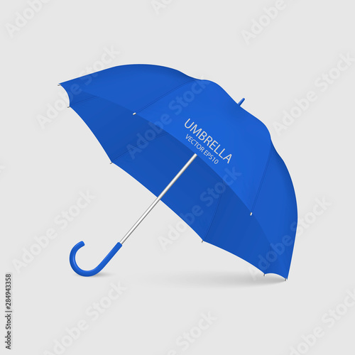 Vector 3d Realistic Render Blue Umbrella Icon Closeup Isolated on White Background. Design Template of Opened Parasol for Mock-up, Branding, Advertise. Front and Side View